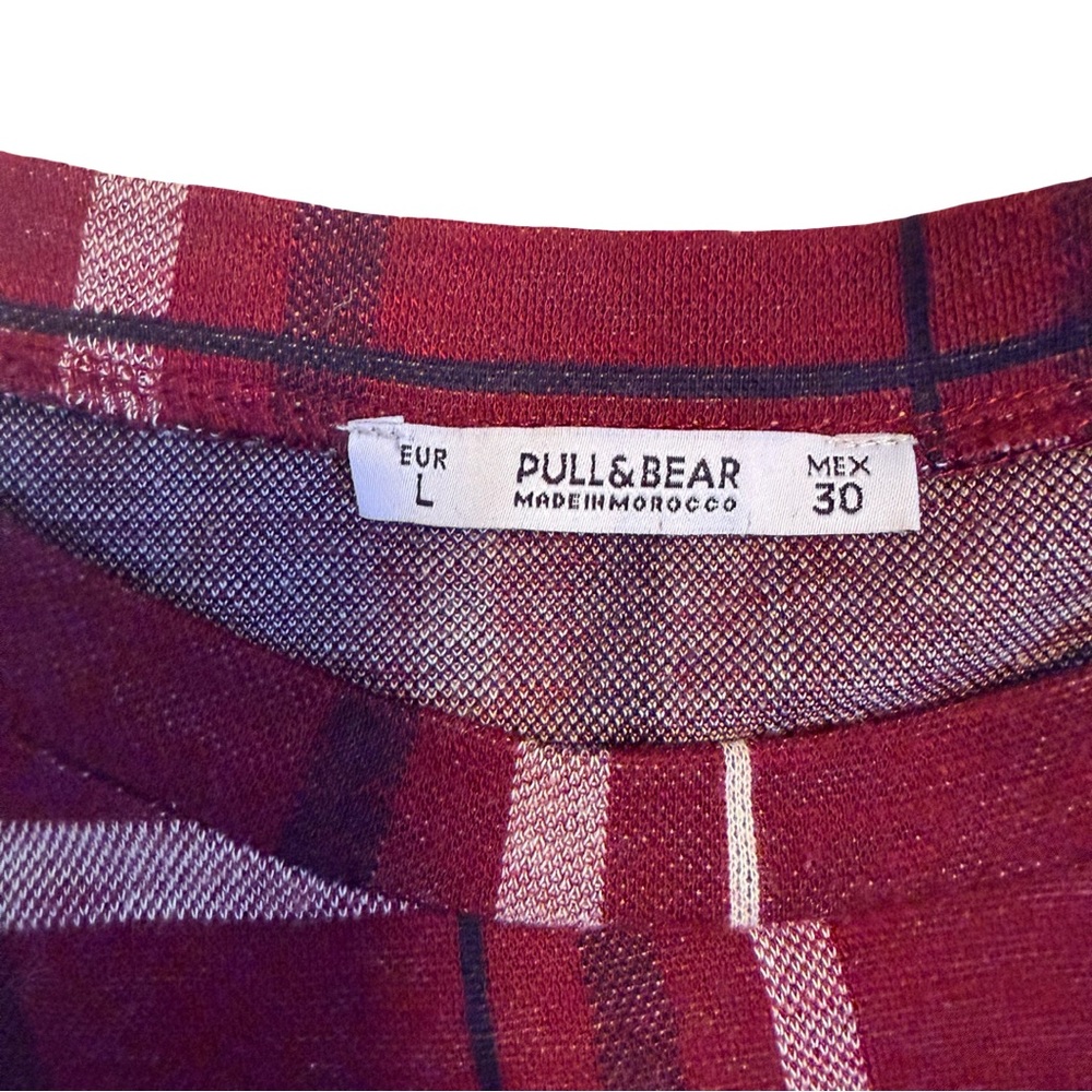 Pull&Bear Burgundy Plaid Short Sleeve Tee - Picture 3 of 4